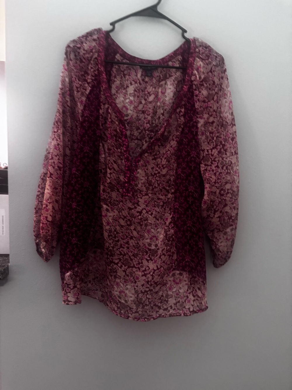 American Eagle Outfitters Floral Sheer Blouse - Burgundy Pink. Beautiful XXL